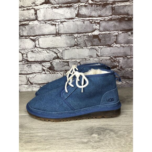UGG Neumel Blue Fabric Fur WHT Lace Up Chukka Boots Men Sz 43EU/10M US 1117613 - Picture 1 of 16